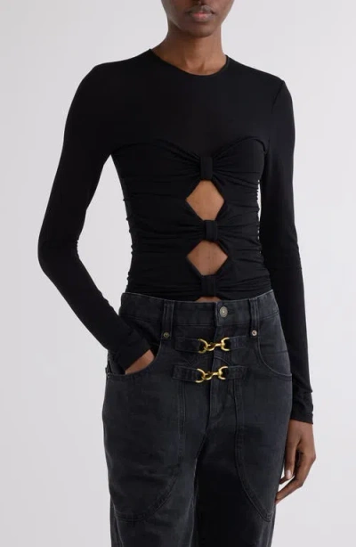 Isabel Marant Gladice Bow Cutout Long Sleeve Knit Top In Black
