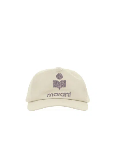 Isabel Marant Glitter Logo Print Cap In Beige