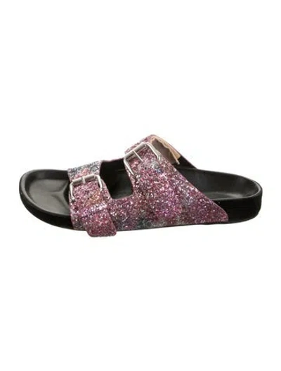 Pre-owned Isabel Marant Glitter Patterned Slides In Black/pink
