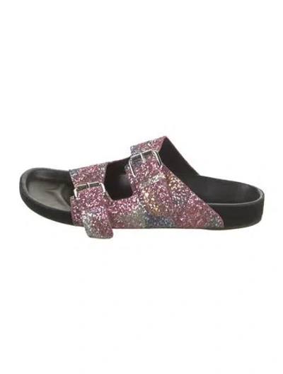 Pre-owned Isabel Marant Glitter Patterned Slides In Metallic/pink