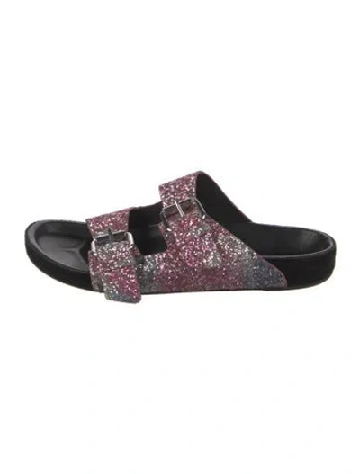 Pre-owned Isabel Marant Glitter Printed Slides In Pink