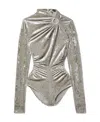 Isabel Marant Goldano Cutout Gathered Crushed-velvet Bodysuit In Gray