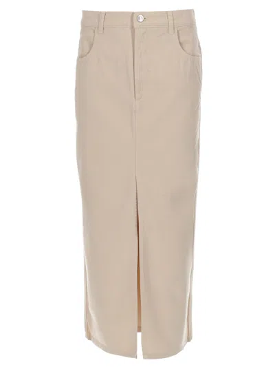Isabel Marant Knee-length Silk-blend Skirt With Front Slit And Classic Five-pocket Design In Neutral
