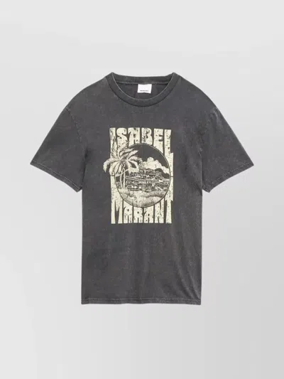 Isabel Marant Graphic Print Crewneck Short Sleeve T-shirt In Gray