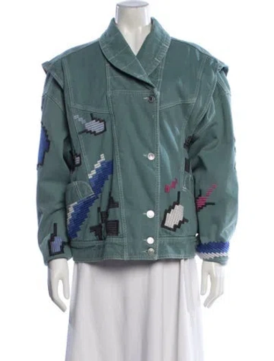 Pre-owned Isabel Marant Graphic Print Denim Jacket In Green