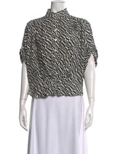 Pre-owned Isabel Marant Graphic Print Short Sleeve Blouse In White