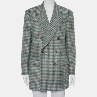 Isabel Marant Green Prince Of Wales Checkered Cotton Double Breasted Telis Blazer In Gray