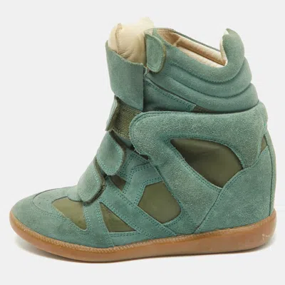 Pre-owned Isabel Marant Green Suede Bekett Wedge Sneakers Size 37