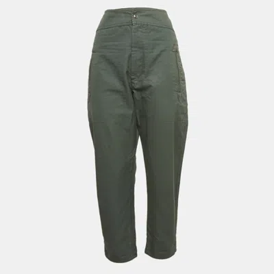 Pre-owned Isabel Marant Green Suede Trim Cotton Tapered Trousers M