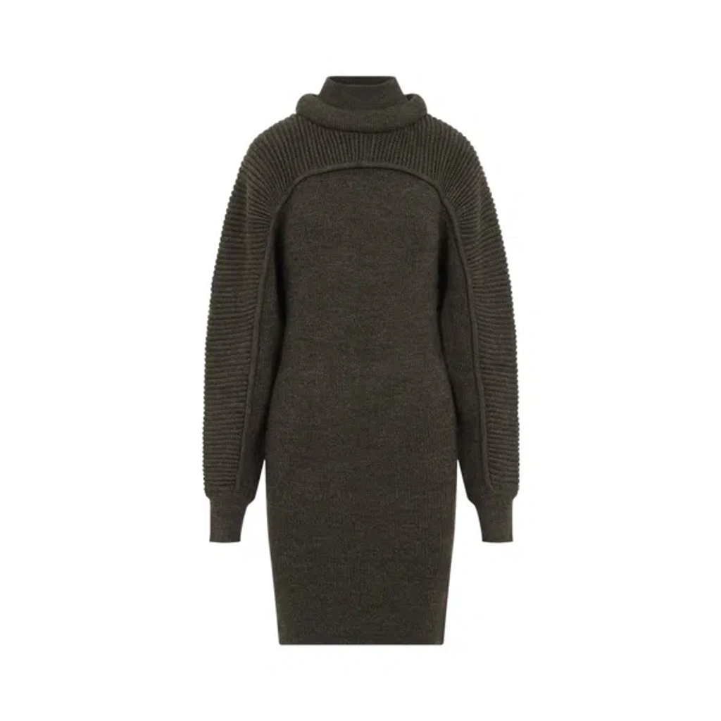Isabel Marant Green Wool Fitted Turtleneck Dress | ModeSens