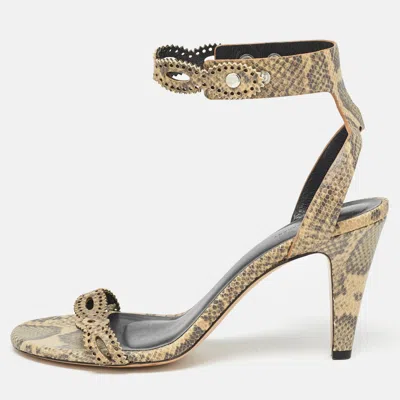 Pre-owned Isabel Marant Green/beige Snakeskin Embossed Leather Ankle Strap Sandals Size 39
