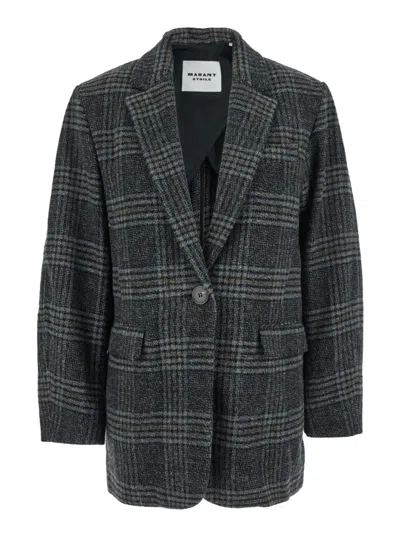 Isabel Marant Grey Checks Notched Lapel Blazer In Gray