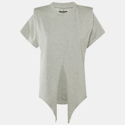 Pre-owned Isabel Marant Grey Cotton Belita Front Tie Detail Top Xs In Gray