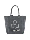 Isabel Marant Grey Cotton Tote Bag With Embroidered Logo In Gray