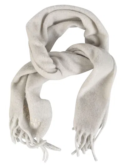 Isabel Marant Grey Fringed Logo Scarf In Gray