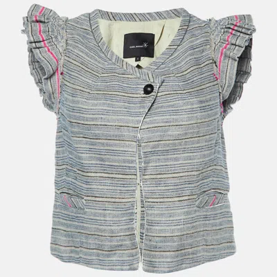 Isabel Marant Grey Stripe Linen Flutter Sleeve Crop Top In Gray