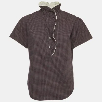 Pre-owned Isabel Marant Grey/red Check Print Cotton Ruffled Jen Blouse M In Gray