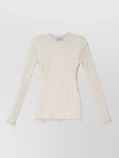 Isabel Marant Guipure Lace Long Sleeve Round Neck Top In Neutral