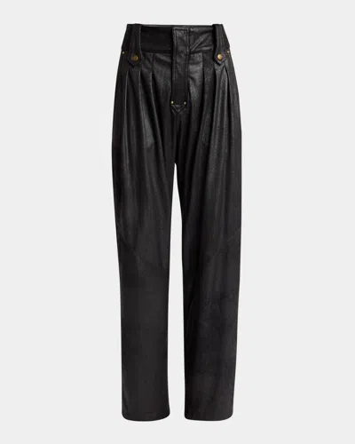 Isabel Marant Gwen Pleated Peach Skin Pants In Black