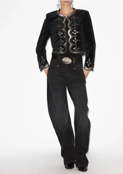 Isabel Marant Hady Embroidered Velvet Jacket In Black