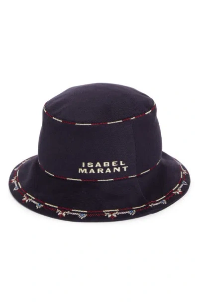 Isabel Marant Halena Embroidered Cotton Twill Bucket Hat In Faded Night