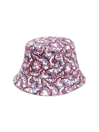 Isabel Marant Haley Floral Print Logo Bucket Hat In Beige