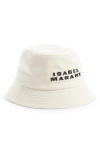 Isabel Marant Haley Logo Embroidered Cotton Canvas Bucket Hat In Ecru/black