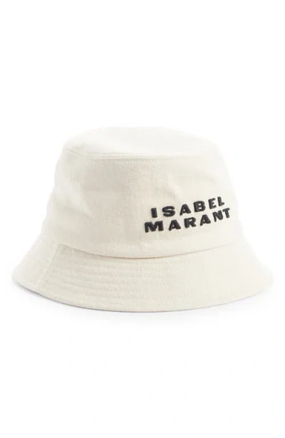 Isabel Marant Haley Logo Embroidered Cotton Canvas Bucket Hat In Ecru/black