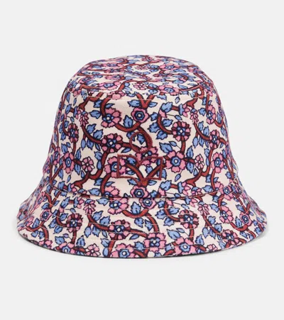 Isabel Marant Haley Floral Print Logo Bucket Hat In Purple