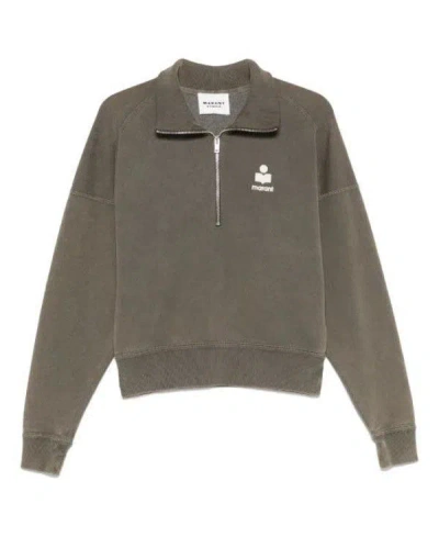Isabel Marant Half Zip Logo Sweatshirt Dbec In Brown