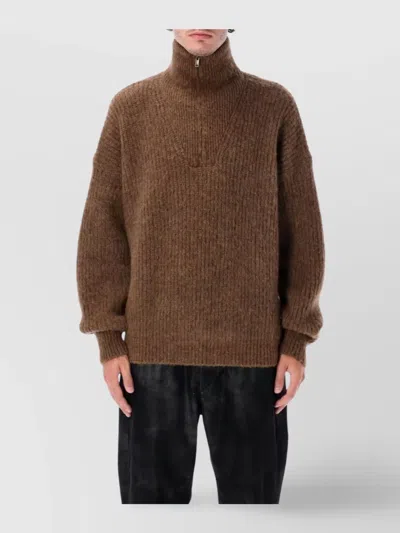 Isabel Marant Half Zip Sweater High Collar In Brown
