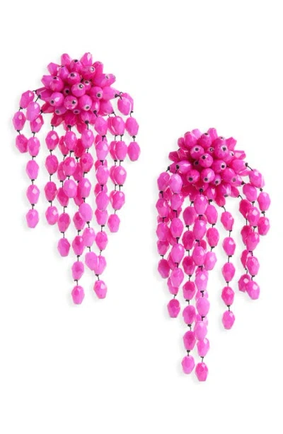 Isabel Marant Hanabi Beaded Clip-on Drop Earrings In Fuchsia And Silver