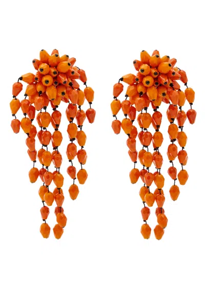 Isabel Marant Hanabi Beaded Clip-on Drop Earrings In Orange