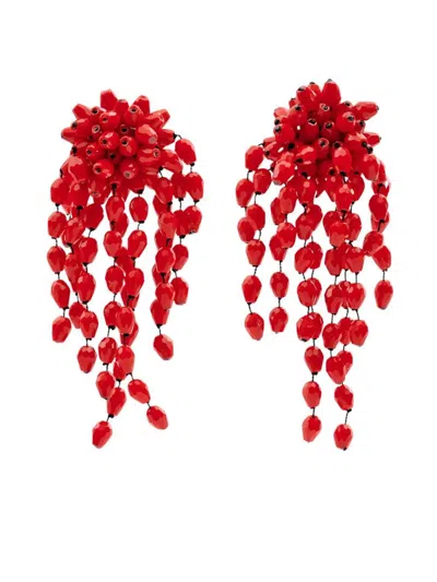 Isabel Marant Hanabi Beaded Pendant Clip Earrings Accessories In Red