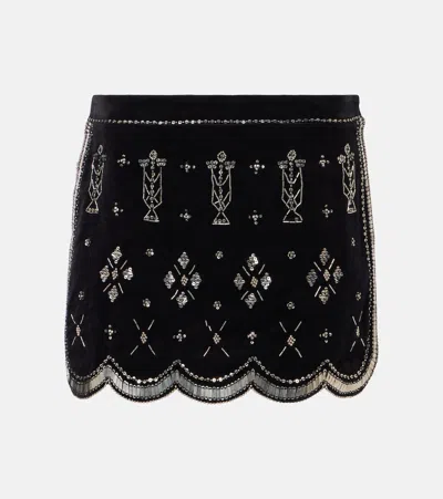 Isabel Marant Handore Embellished Cotton Velvet Miniskirt In Black