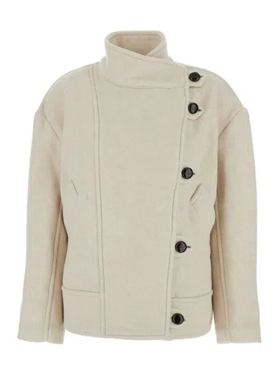 ISABEL MARANT 'HANIS' BEIGE JACKET WITH STAND-UP COLLAR AND DROPPED SHOULDERS IN WOOL BLEND WOMAN