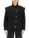 Isabel Marant Structured Black Denim Jacket With Pronounced Shoulders In Black