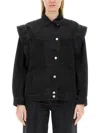 Isabel Marant Structured Black Denim Jacket With Pronounced Shoulders In Black