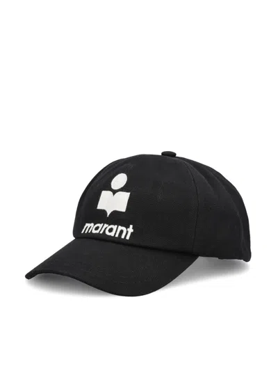 Isabel Marant Black Baseball Cap With Contrasting Logo Embroidery In Cotton Woman
