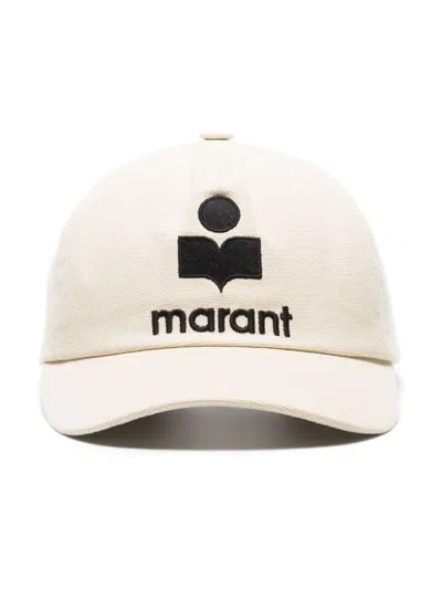 Isabel Marant Off White Logo Baseball Hat In Ecru/blue