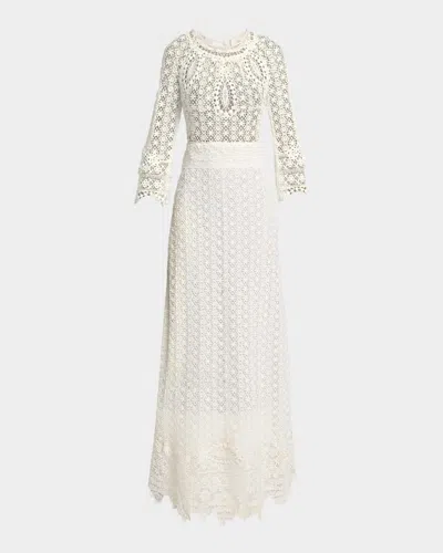 Isabel Marant Hayra Guipure Lace Long-sleeve Maxi Dress In Multi