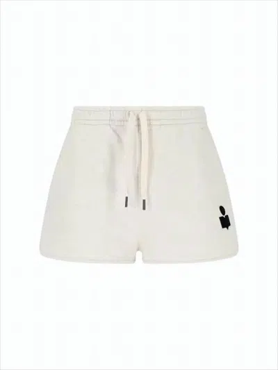 Isabel Marant Heathered Fabric Shorts With Drawstring And Logo Detail In Neutral