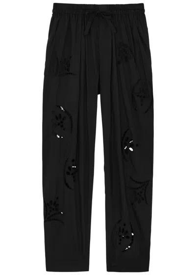 Isabel Marant Hectorina Eyelet-embroidered Tapered Trousers In Black