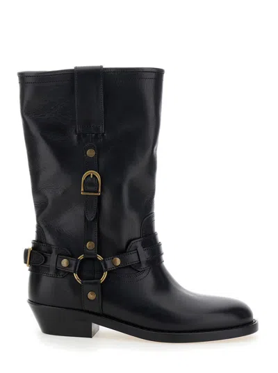Isabel Marant 'heiko' Black Ankle Boots With Studs And Ring