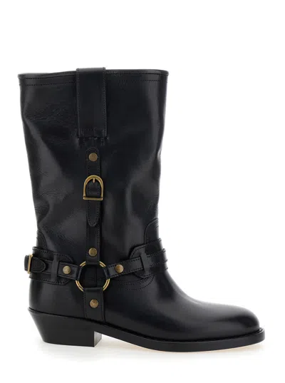 ISABEL MARANT ISABEL MARANT 'HEIKO' BLACK ANKLE BOOTS WITH STUDS AND RING IN LEATHER WOMAN