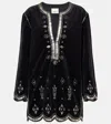 Isabel Marant Helene Embellished Cotton-velvet Mini Dress In Schwarz