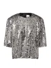 Isabel Marant Padded Shoulder Strap Sequin Top In Metallic