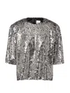Isabel Marant Padded Shoulder Strap Sequin Top In Silver