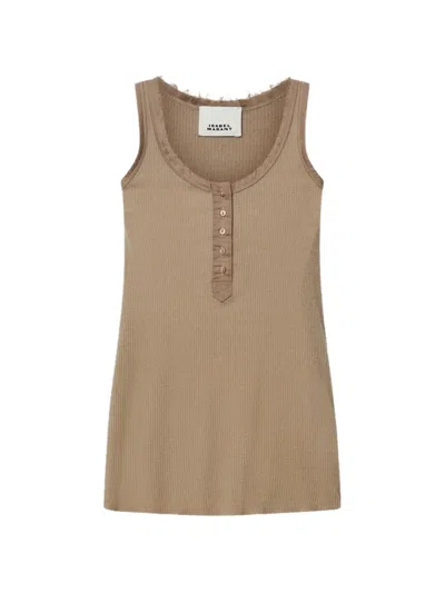 Isabel Marant Helma Raw Edge Silk Jersey Henley Tank In Neutral