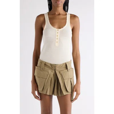 Isabel Marant Helma Raw Edge Silk Jersey Henley Tank In Neutral